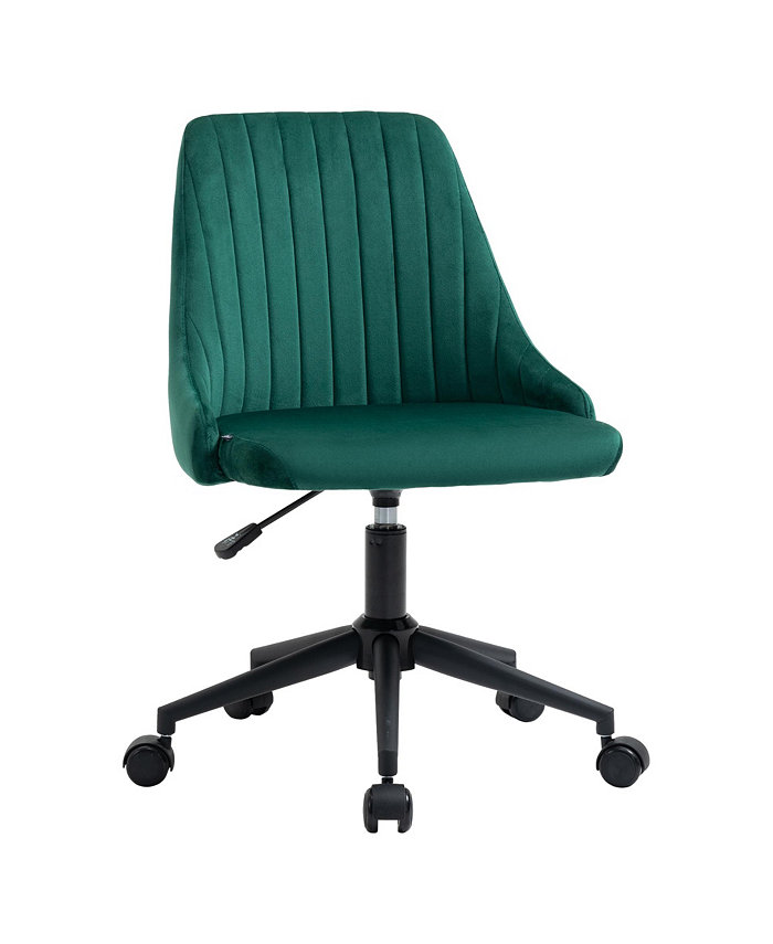 Vinsetto Mid-Back Office Chair Velvet Fabric Swivel Scallop Shape Computer Desk Chair for Home Office or Bedroom Green