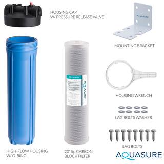 AQUASURE Fortitude High Flow Whole House 5 Micron Carbon Block Water Treatment System 20 in. x 4.5 in. AS-F120CB5