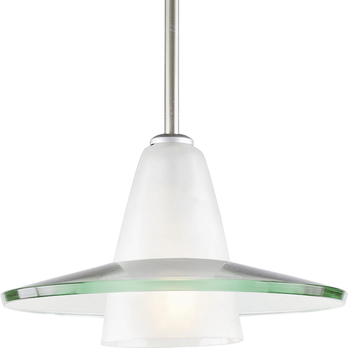 Modern Pendant One-Light Brushed Nickel Clear and Etched Glass Mini-Pendant Light