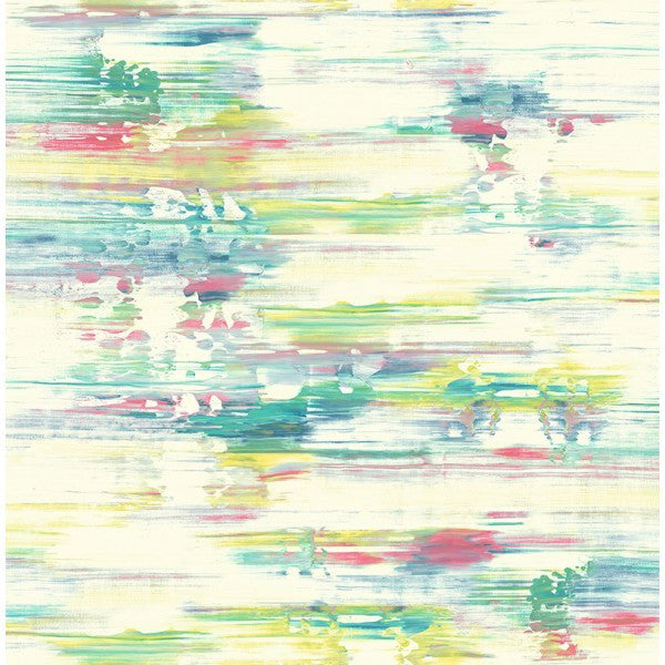 Sample Watercolor Brushstrokes Wallpaper in Green, Pink, and Yellow from the L'Atelier de Paris Collection