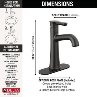 Delta Greydon Single Handle Single Hole Bathroom Faucet in Matte Black 15860LF-BL