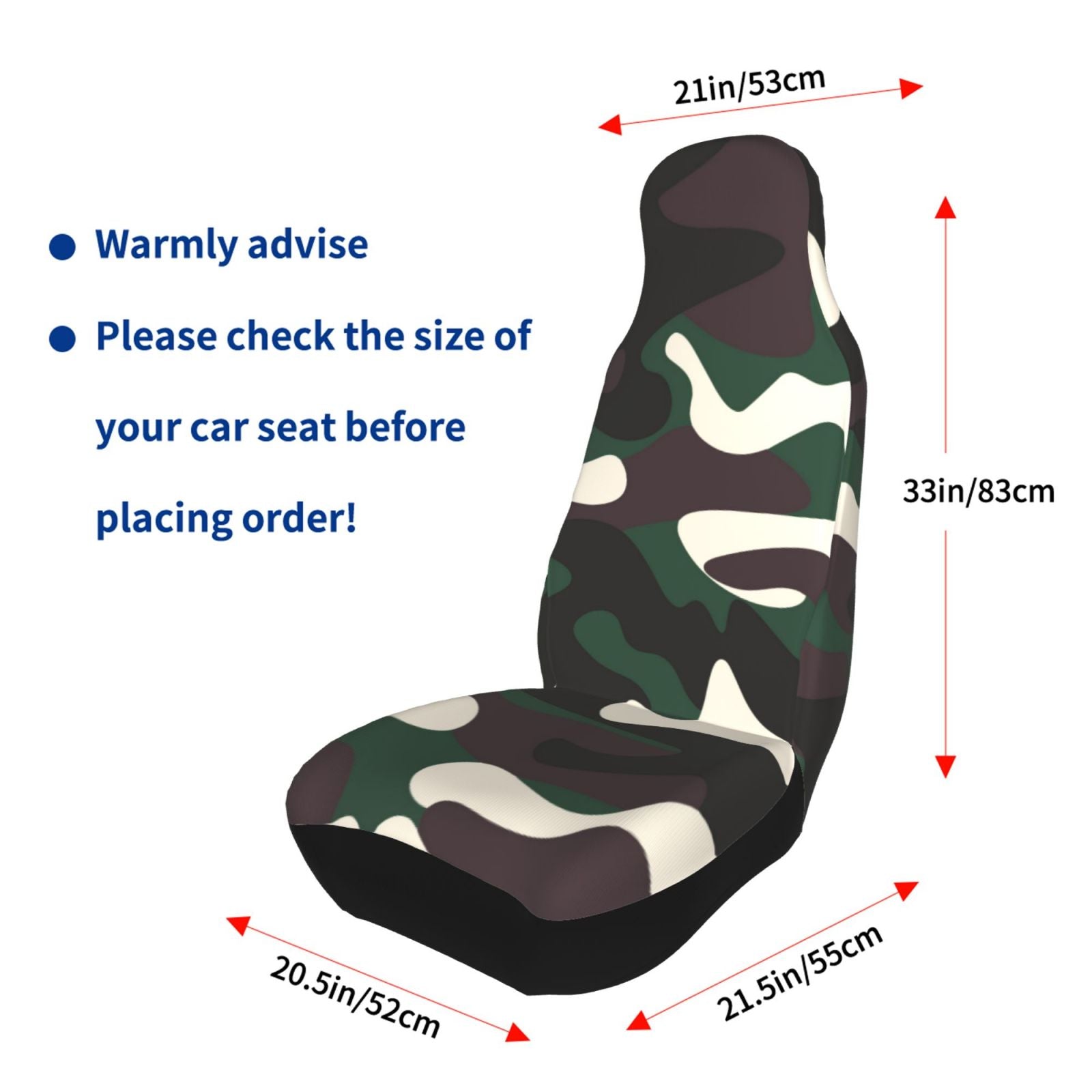 LNWH Car Seat Covers， Green Camouflage Car Interior Seat Covers - Universal Fit Most Cars， SUV， Trucks， 2pcs Car Seat Protectors