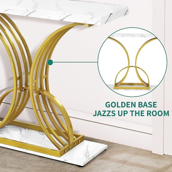 Modern Gold Console Sofa Table with Marbling Top for Entryway Hallway