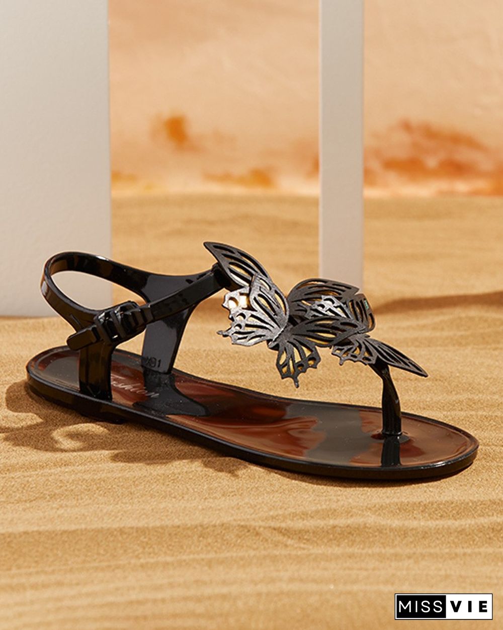 Butterfly Pattern Toe Post Flat Sandals