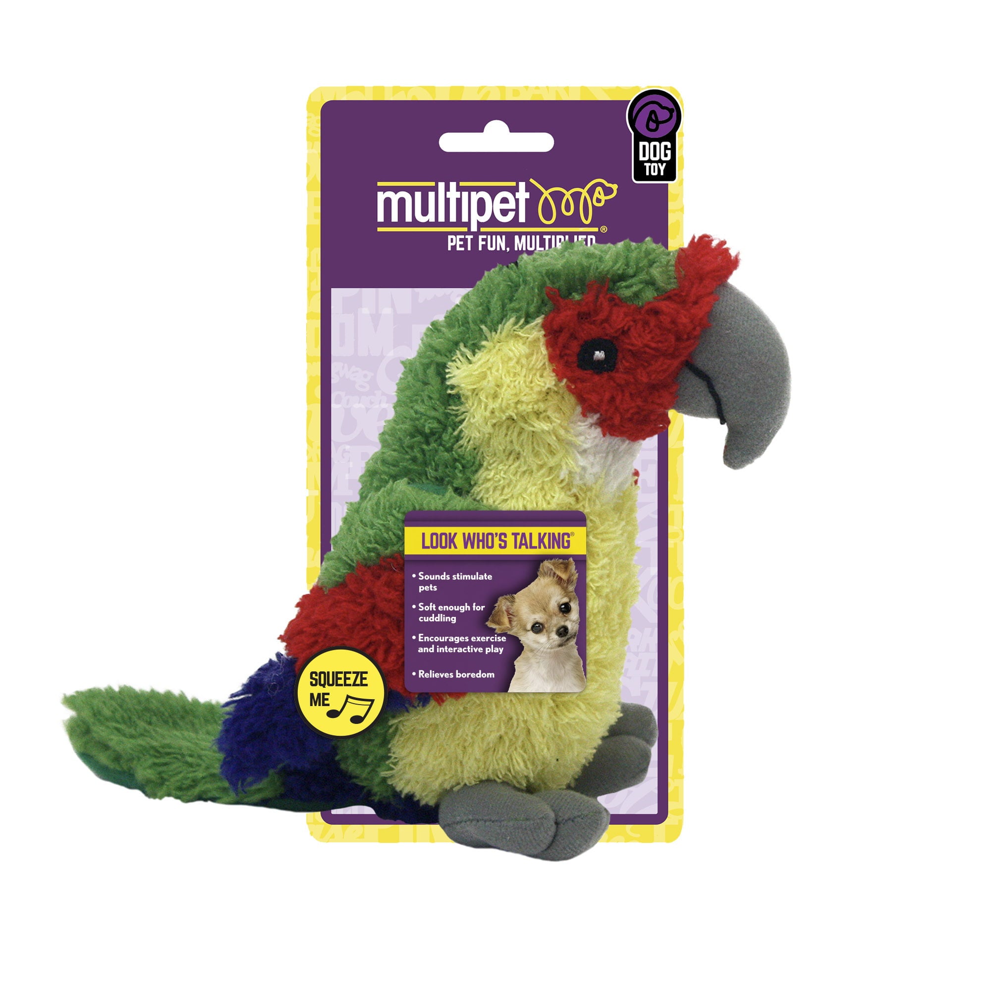 Multipet Look Who's Talking Plush Parrot Dog Toy