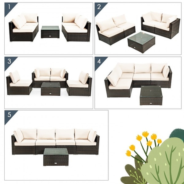 5Pcs Cushioned Patio Rattan Furniture Set