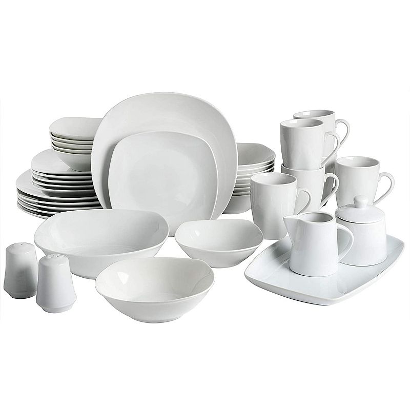 Gibson Home Classic Pearl 39 Piece Fine Ceramic Square Dinnerware Set