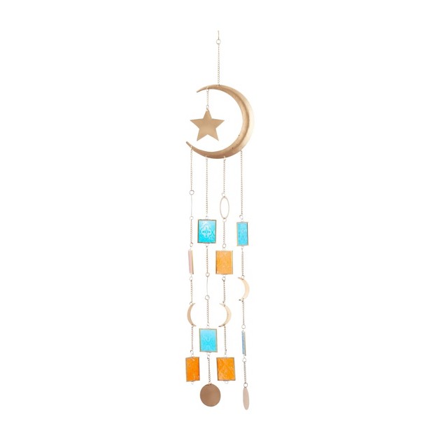 Iron Contemporary Moon And Star Windchime Gold blue orange Olivia amp May