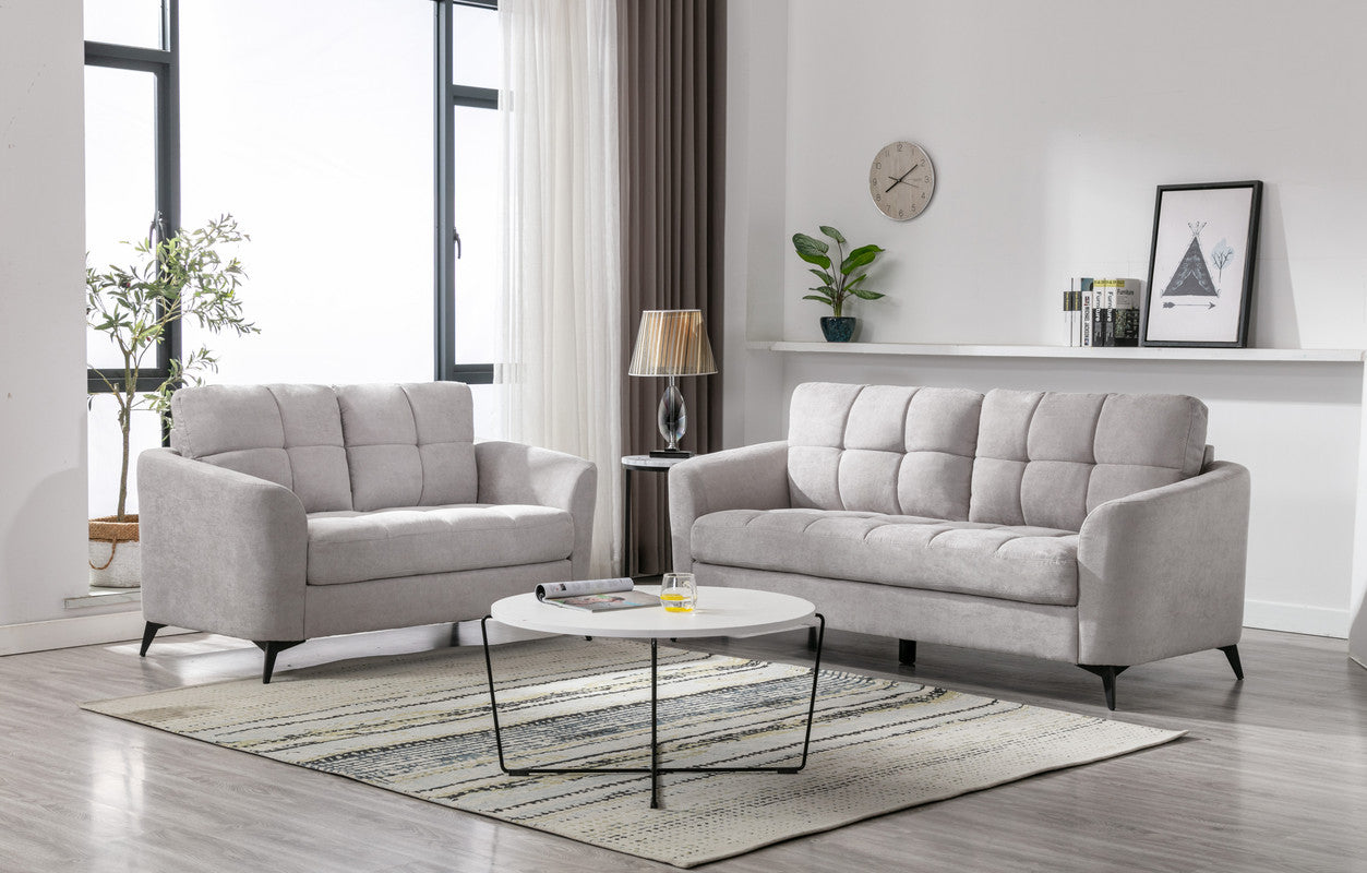 Callie Light Gray Linen Fabric Sofa Loveseat Living Room Set