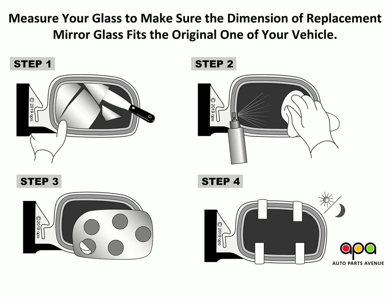 APA Replacement Mirror Glass Non-Heated with Adhesive Pads for 1998 - 2011 CROWN VICTORIA GRAND MARQUIS 2003 - 2004 MARAUDER Passenger Right Side FO1323118