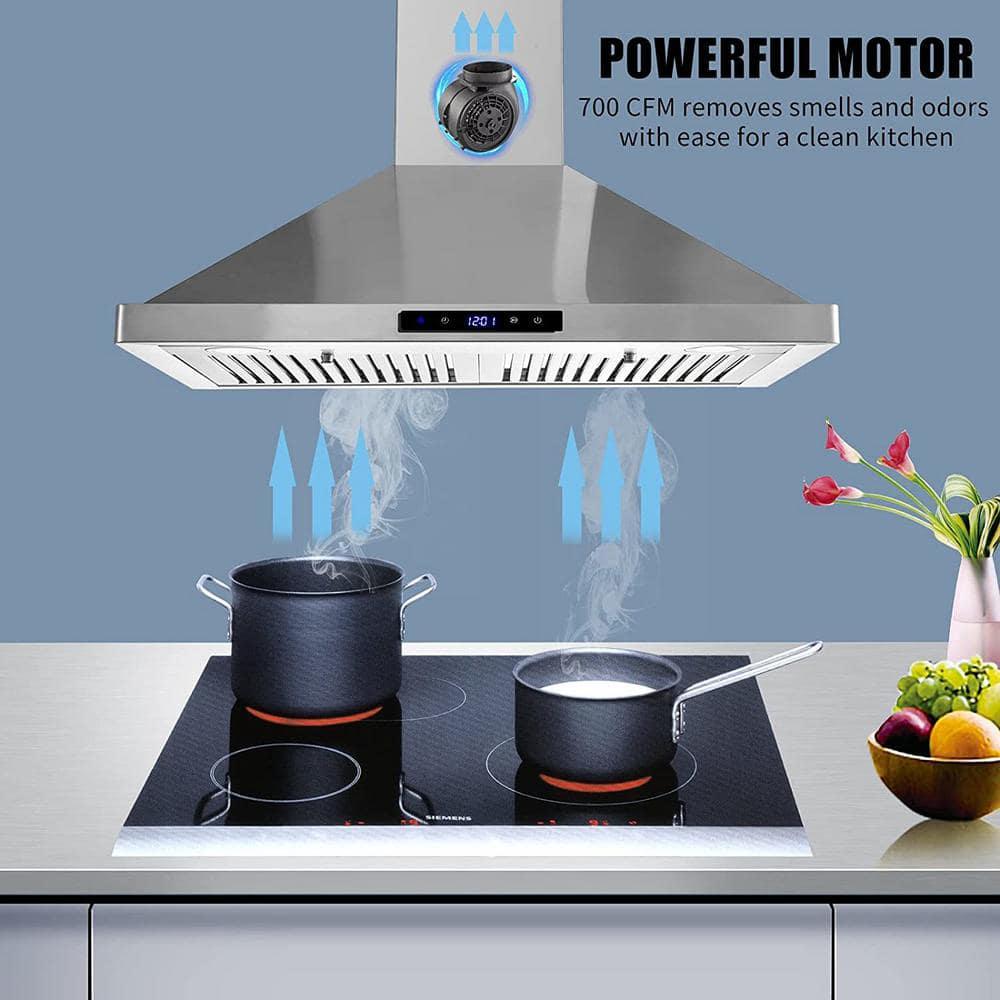 Flynama 30 in 700 CFM Wall Mount Conveitible Range Hood in Silver with 3Speed Stove Vent