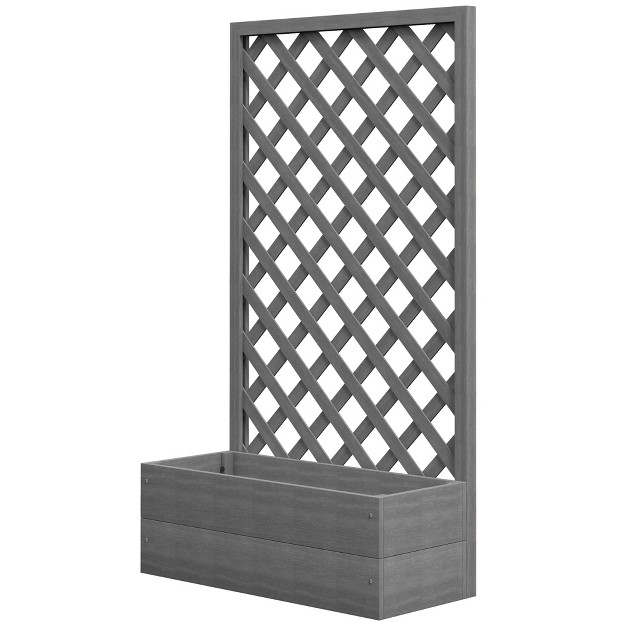 Outsunny Raised Garden Bed W/ Trellis Lattice， Drainage Gap， Freestanding Trellis Planter For Climbing Plants， Vines， Flowers， Dark Gray