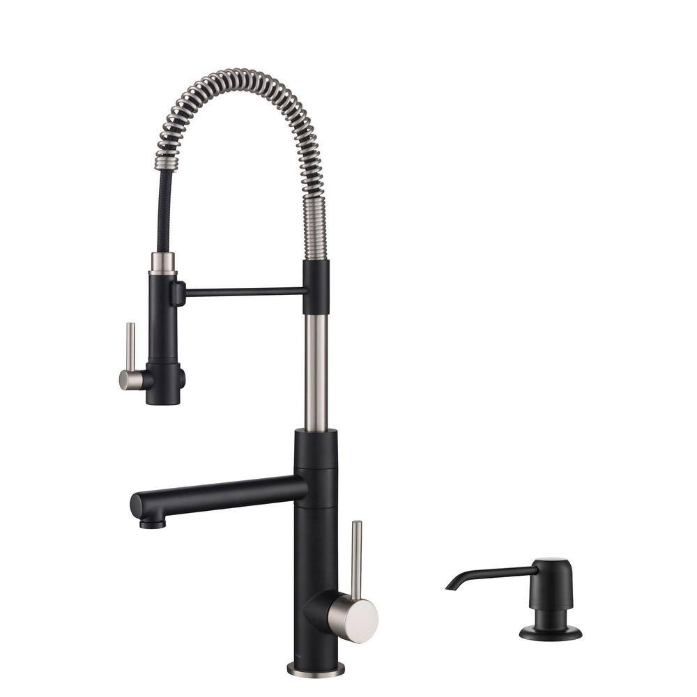 KRAUS Artec Pro Single-Handle Pull Down Sprayer Kitchen Faucet with Soap Dispenser in Stainless SteelMatte Black KPF-1603SFSMB-KSD-32MB