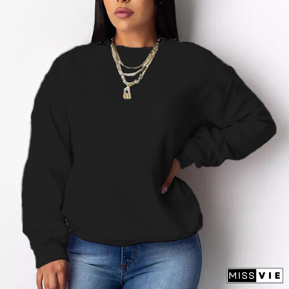 Solid Color All Match Loose Basic Pullover Sweatshirts