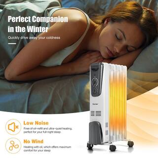 Costway 1500-Watt Gray Electric Oil Filled Radiator Space Heater 5.7 Fin Thermostat Room Radiant GHM0489