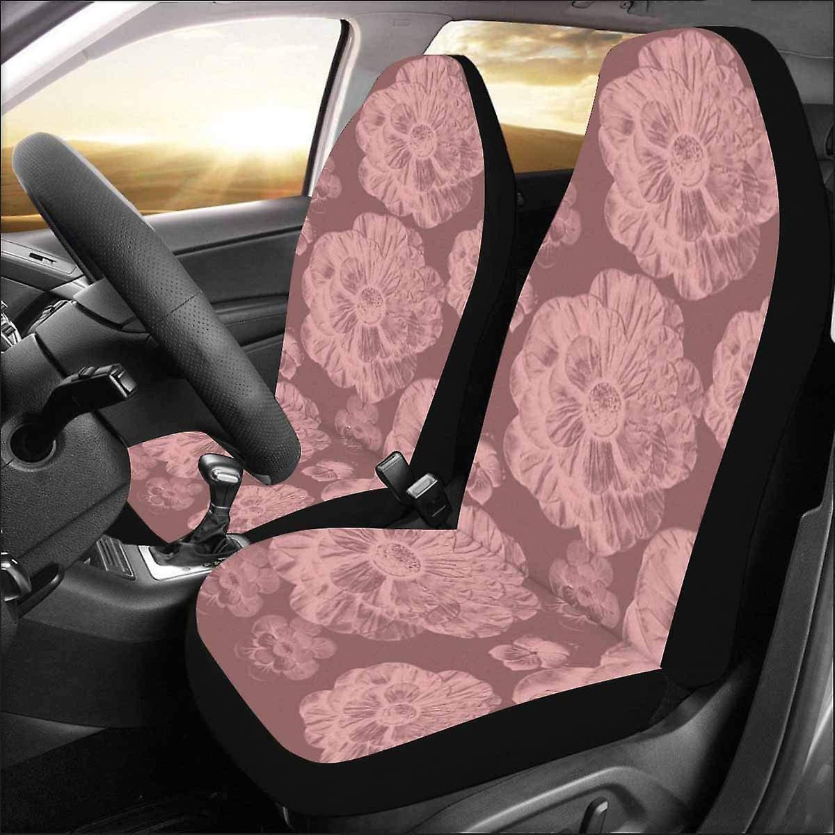 Set Of 2 Car Seat Covers Pink Flowers Floral Universal Auto Front Seats Protector Fits For Car，suv Sedan，truck