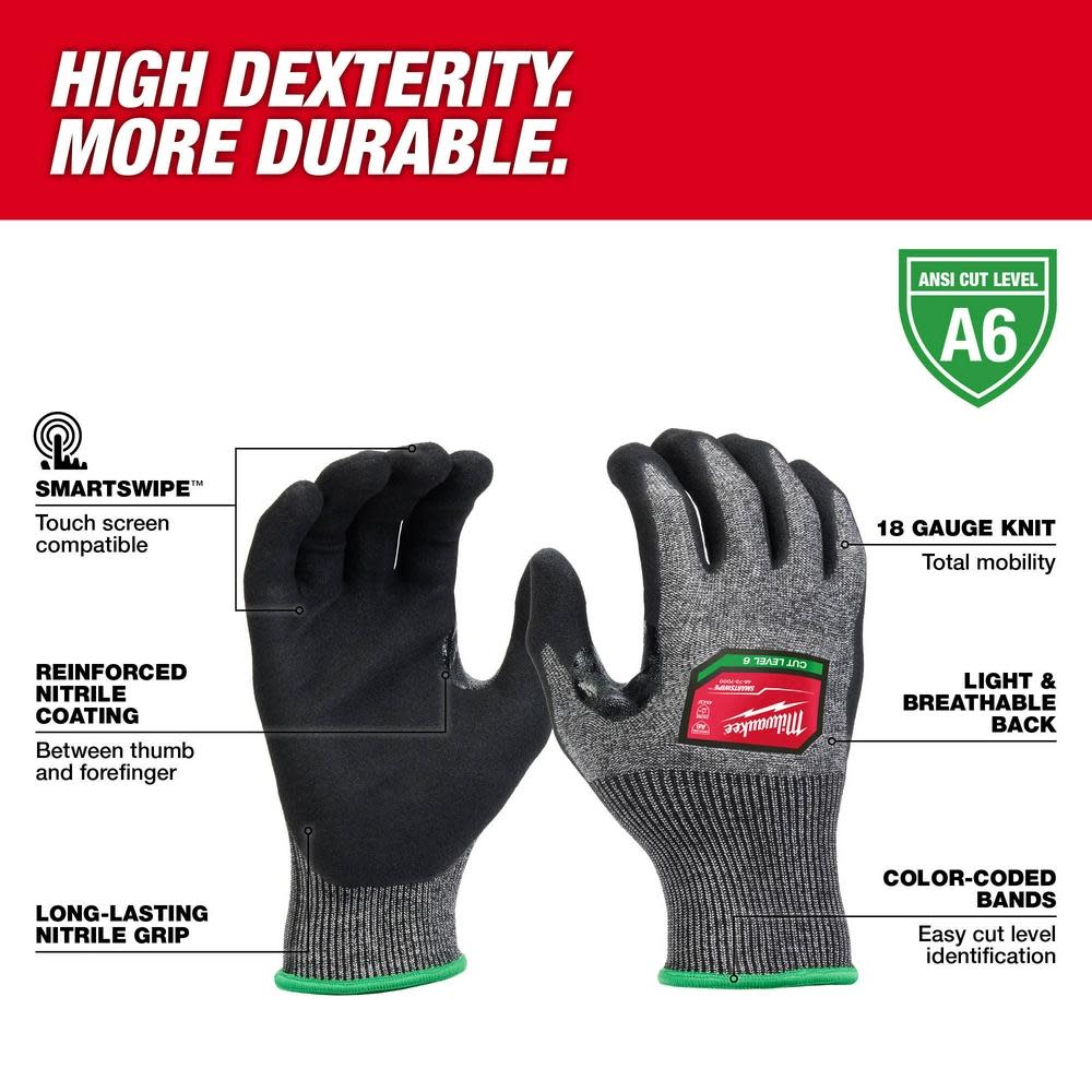 Milwaukee 12 Pair Cut Level 6 High Dexterity Nitrile Dipped Gloves XL