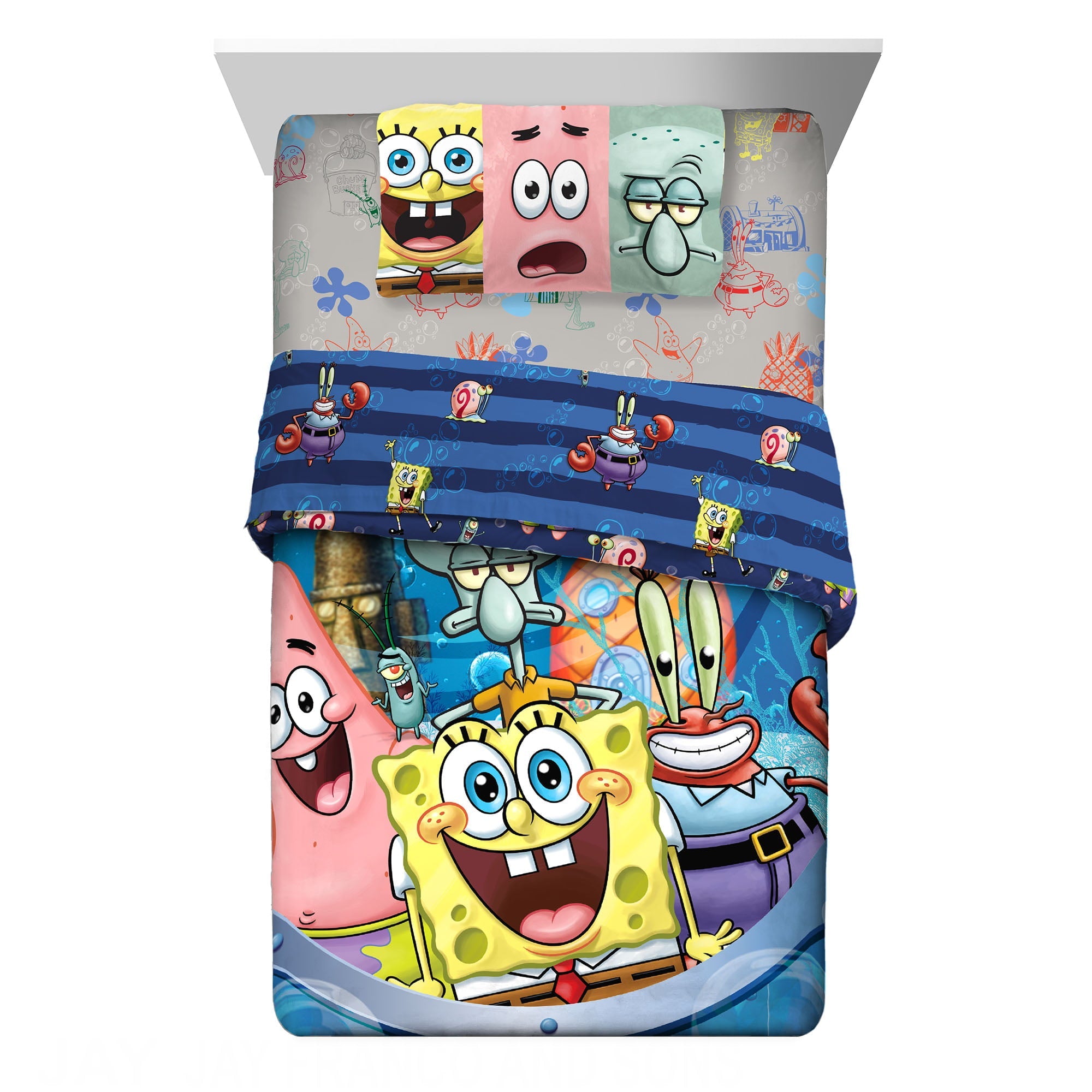 SpongeBob SquarePants Kids Twin Bed in a Bag, Comforter and Sheets, Blue, Nickelodeon