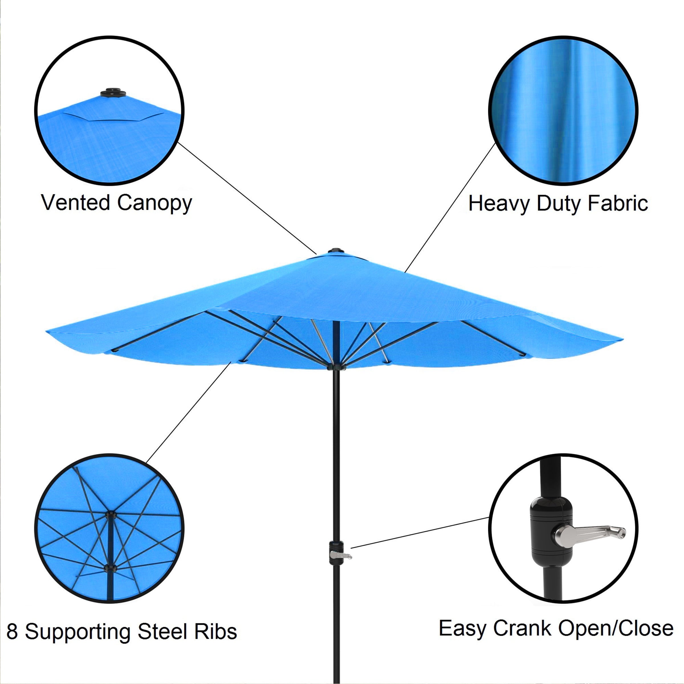 Pure Garden Patio Market Umbrella, 9 ft. Aluminum, Auto Crank, Brilliant Blue