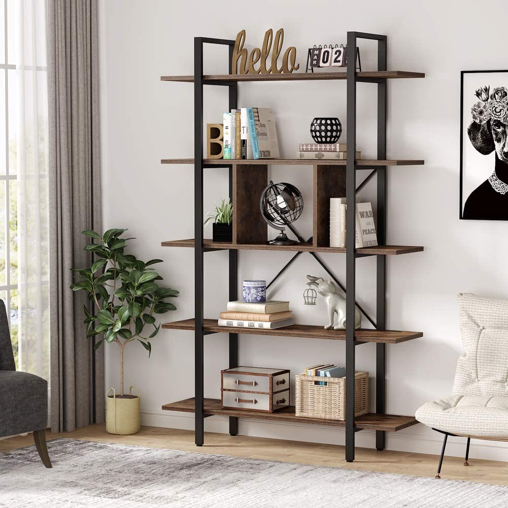 5-Tier Bookshelf,  Industrial Bookcase Display Storage Shelf