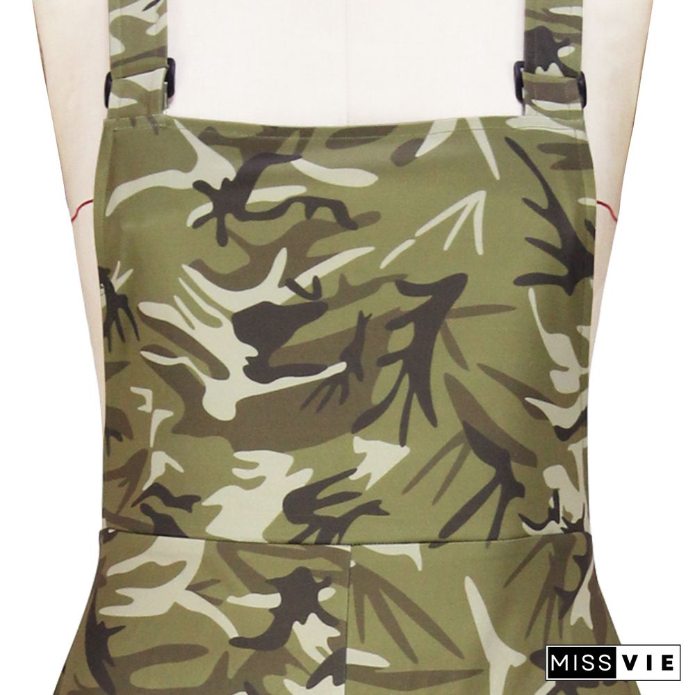 Camo Print Loose Baggy Sleeveless Cargo Jumpsuits