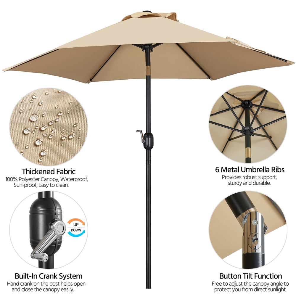 SMILE MART 7.5 Foot Patio Umbrella with Crank and Push Button to Tilt, Tan