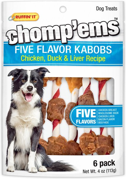 RUFFIN' IT Chomp'Ems Five Flavor Kabobs Dog Treats， 6 count