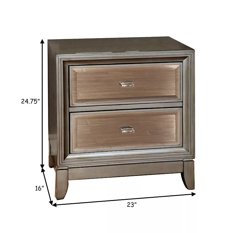 Contemporary Solid Wood Night Stand With Drawers， Silver