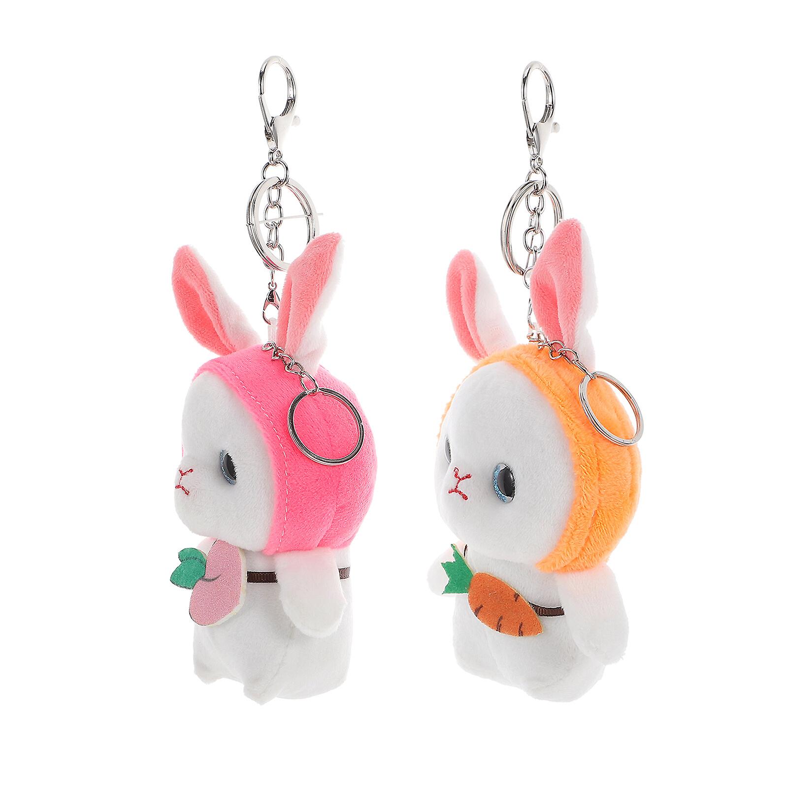 2 Pcs Rabbit Keychains Cartoon Bunny Key Buckles Backpack Hanging Adorns