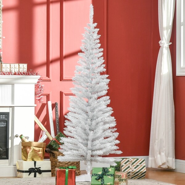 HOMCOM 5' Unlit Artificial Pencil Christmas Tree，Slim Xmas Tree with Foldable Metal Stand