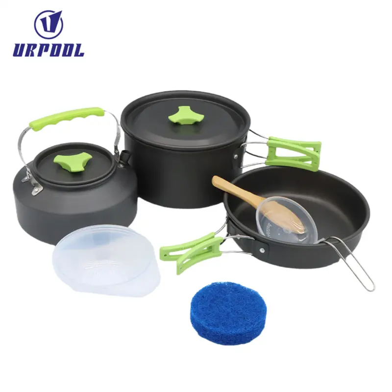 Foldable Outdoor pan Tableware Family Travel Picnic Cooker Team Hiking Equipment Set Non Stick Pot Pan for Backpacking Outdoor