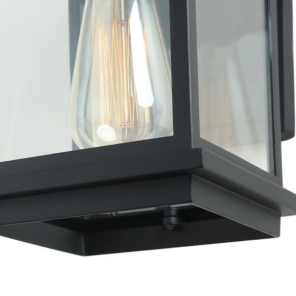 1-Light Black Square Modern Outdoor Wall Sconce/ Farmhouse Exterior Light Fixtures with Clear Glass， 6.1