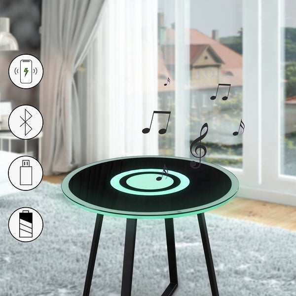 Modern Side Magic Table with Bluetooth Speaker USB and LED Lights