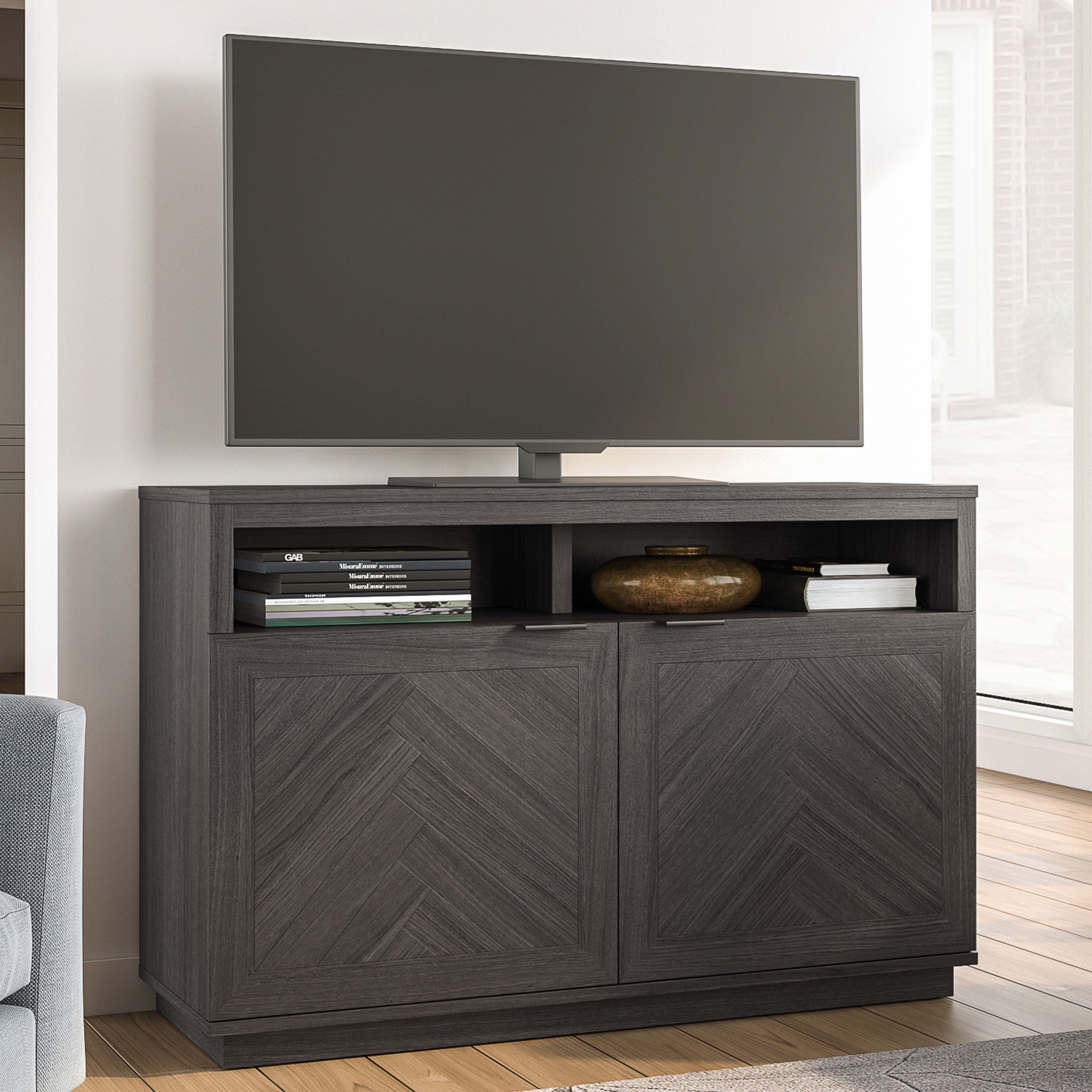 Better Homes & Gardens Herringbone TV Stand For TVs up to 55”, Gray