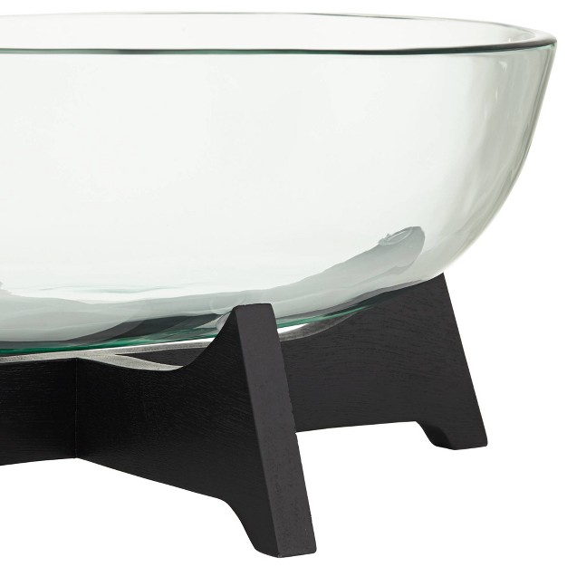 Studio 55d Sebastian Black Wood And Clear Glass Oval Decorative Bowl