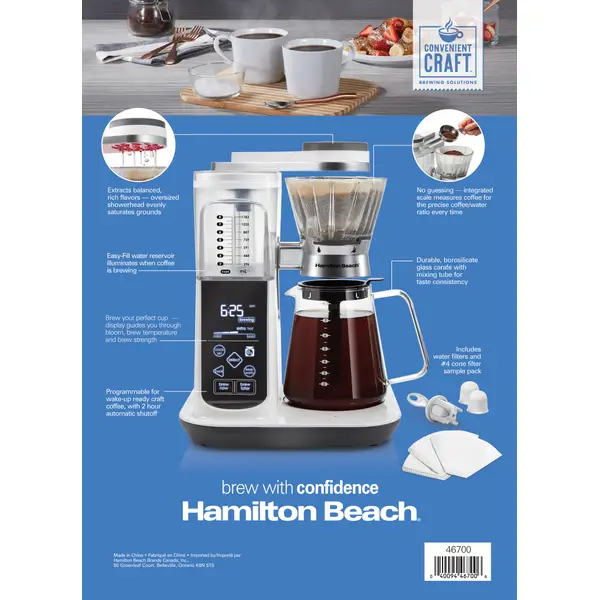 Hamilton Beach Convenient Craft Automatic or Manual Pour-Over Coffee Brewer