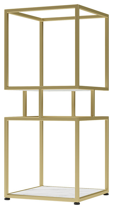 Modern Simple Gold Cube Bookcase with Metal Tower Display Tall Wooden Bookshelf   Contemporary   Bookcases   by Homary International Limited  Houzz