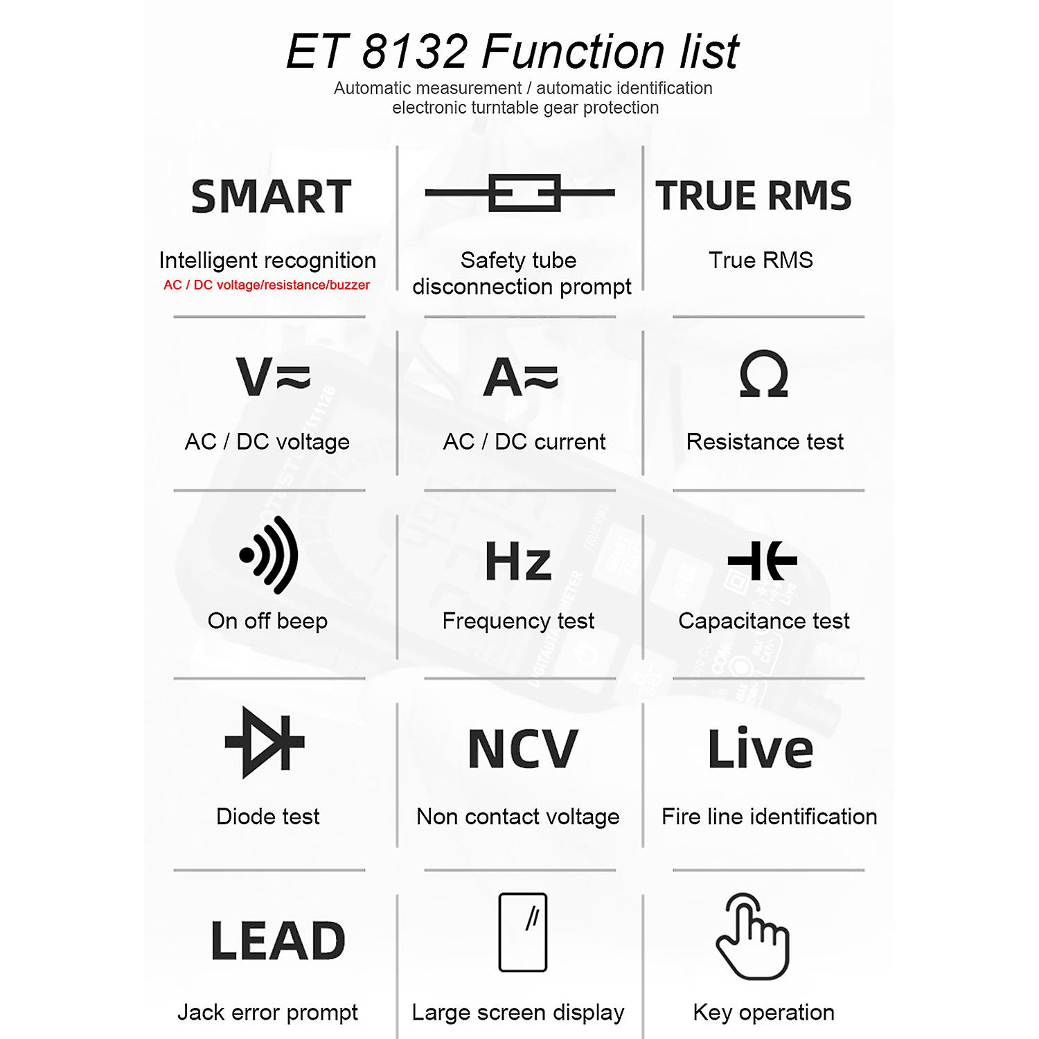 Tooltop Et8132 2.88 Inch Display Screen Handheld High Accuracy Digital Multimeter Ac Dc Voltage Current Resistance Frequency Capacitance Meter Automat