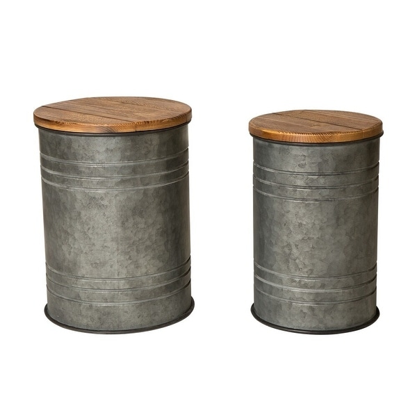 Glitzhome Industrial Farmhouse Round Storage End Tables (Set of 2)