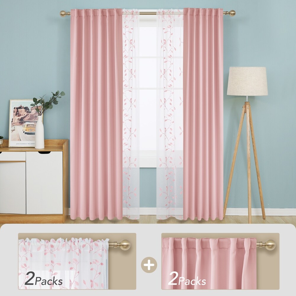 Deconovo Mix   Match Blackout and Sheer Embroidered 4 Piece Curtain Panel Set
