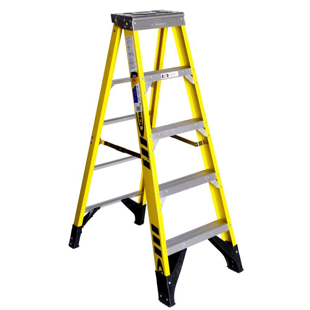 Werner 5 ft. Yellow Fiberglass Step Ladder with 375 lb. Load Capacity Type IAA Duty Rating 7305