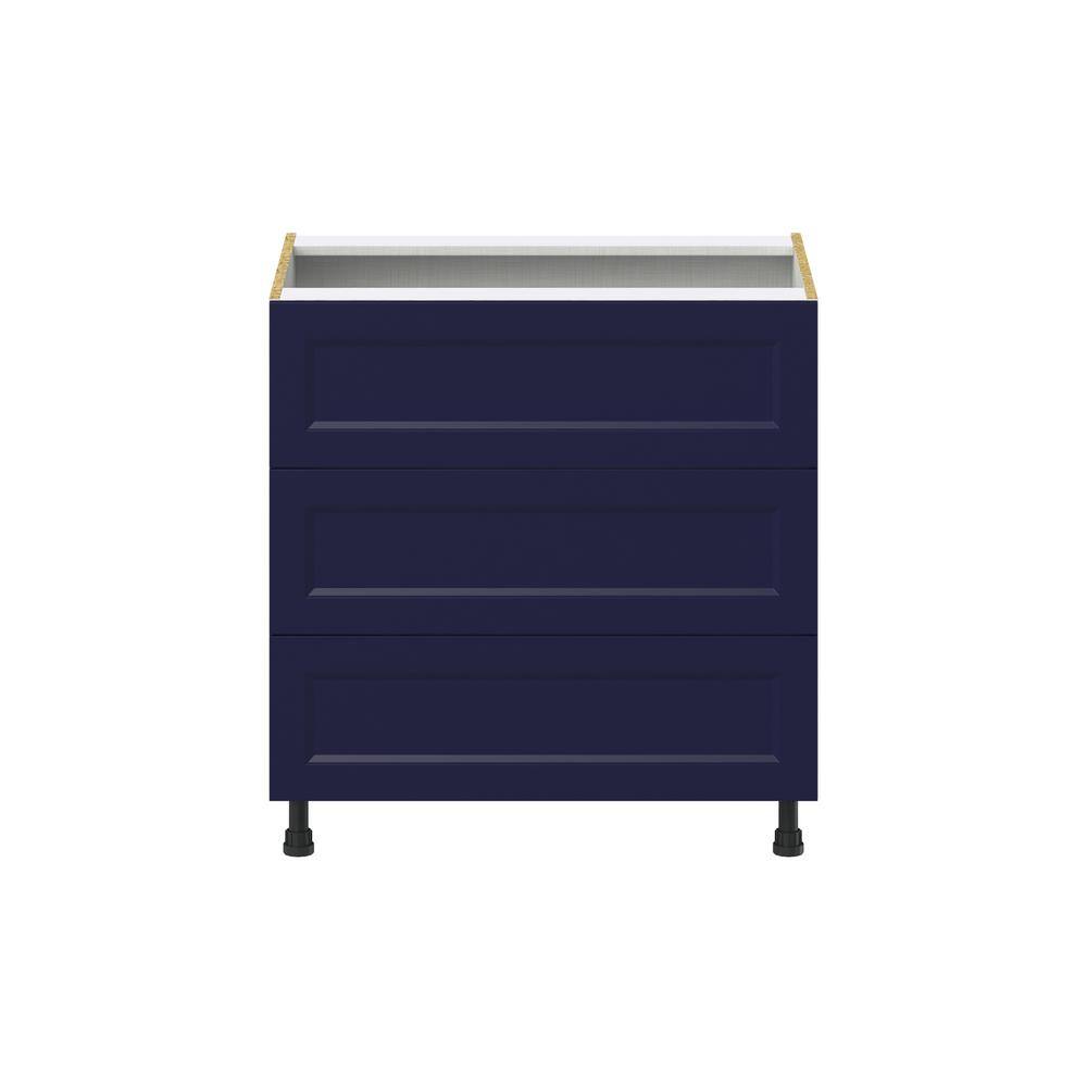 J COLLECTION 33 in. W x 24 in. D x 34.5 in. H Devon Painted Blue Shaker Assembled Base Kitchen Cabinet with 3 Even Drawers DSB3DA33-DV