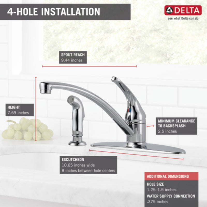 Delta Foundations One Handle Chrome Kitchen Faucet Side Wand Included