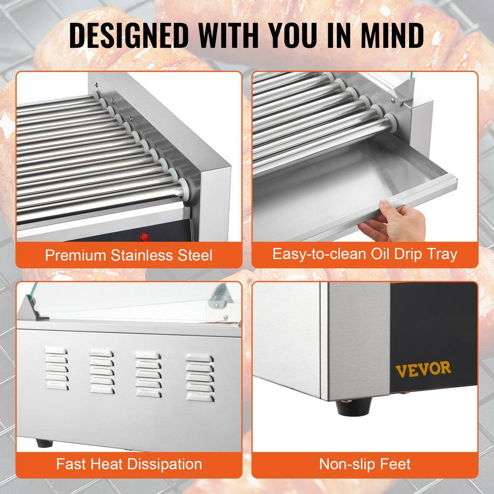 VEVOR Hot Dog Roller 11 Rollers 30 Hot Dogs Capacity Stainless Sausage Grill Cooker Machine ETL Certified GDSKCJ111800W4V4JV1