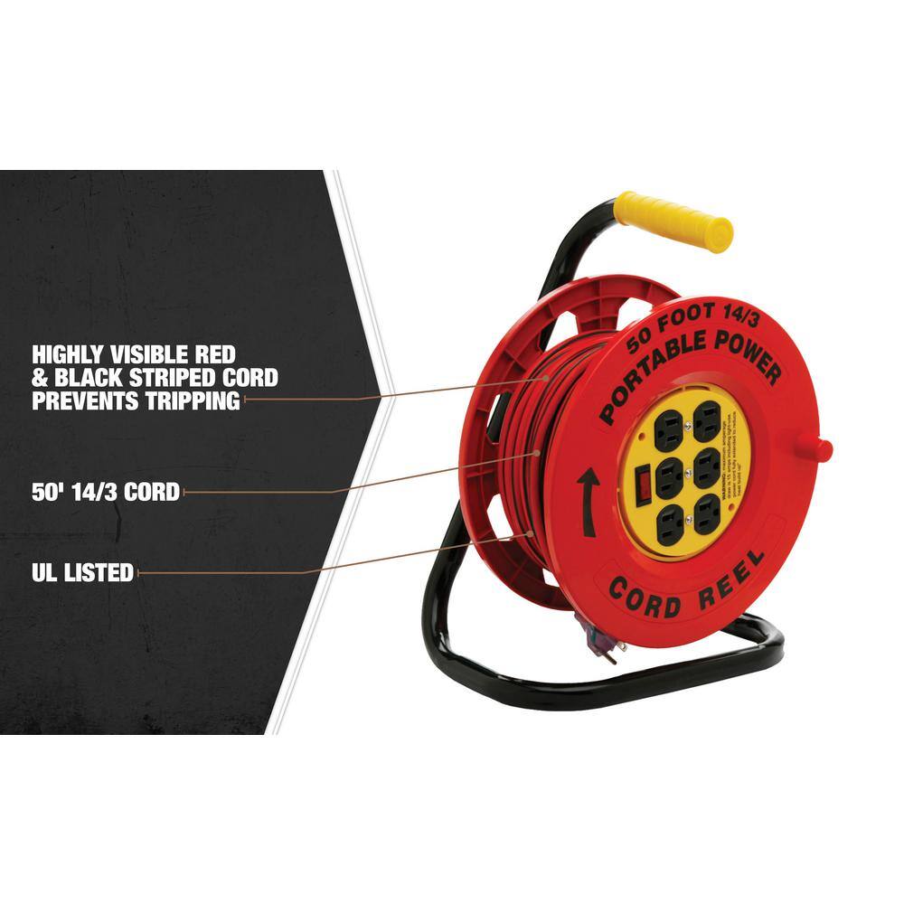 Southwire 50 ft. 143 Red Cord Reel Power Station with 6 Outlets E235