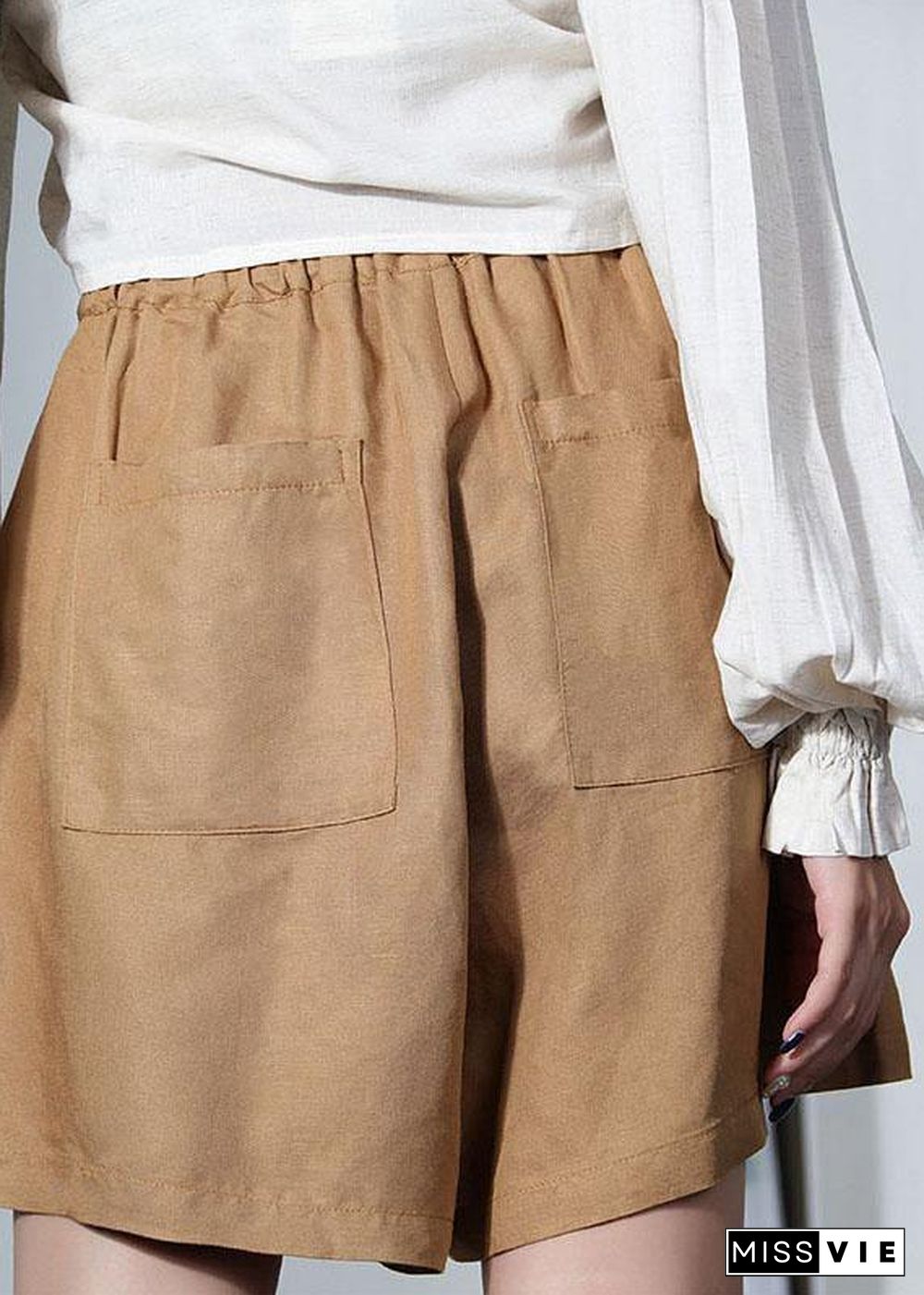 Classy Brown High Waist Pockets hot Wide Leg Linen Pants