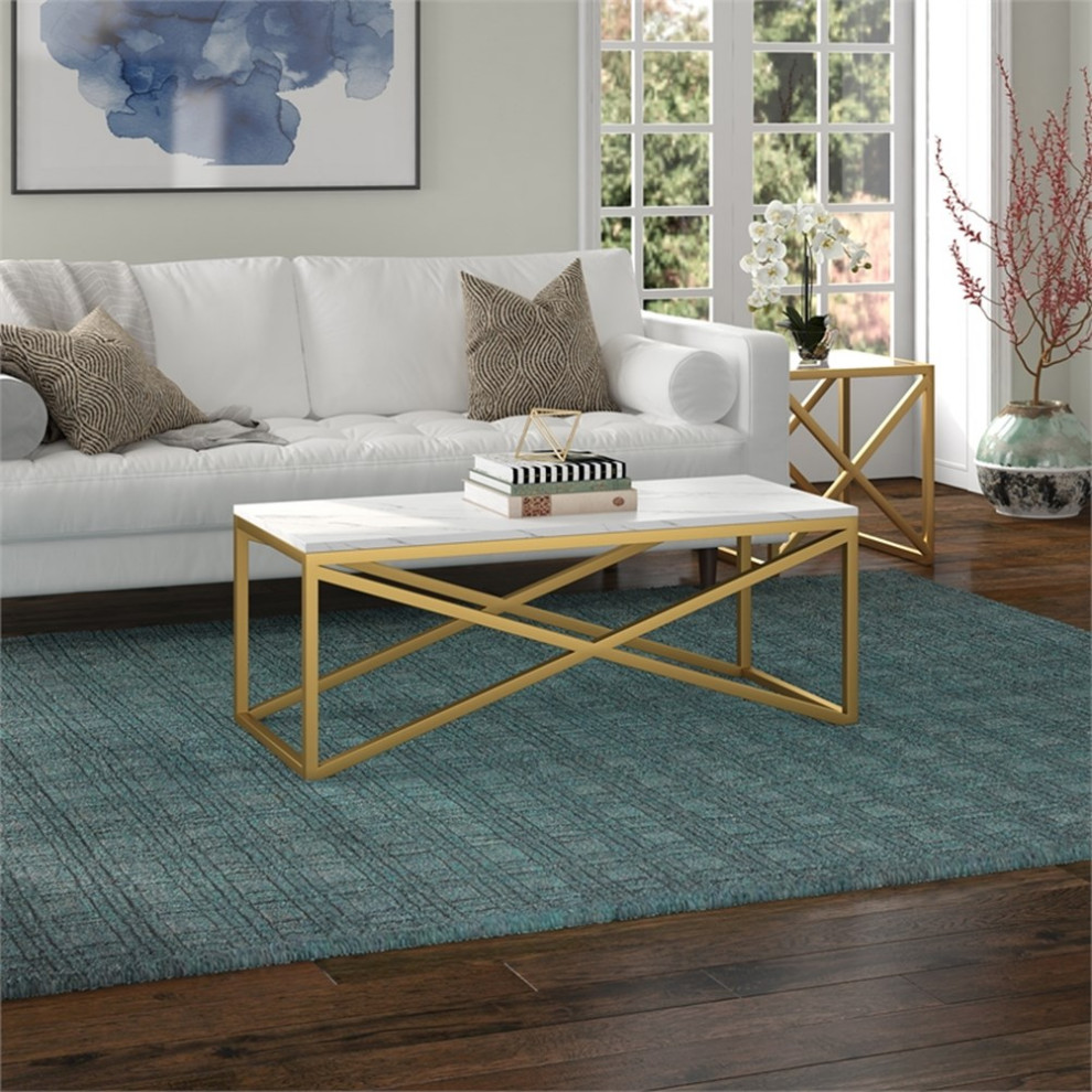 Henn ampHart 46 quotGold Coffee Table   Contemporary   Coffee Tables   by Homesquare  Houzz