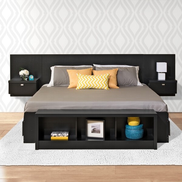 Prepac Series 9 Designer Floating King Headboard with Nightstands - - 21895148