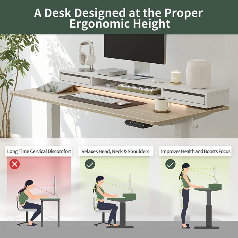 FEZIBO/Home Office Fuirniture/Wood/Standing Desk With 2 Drawers Storage /Desks