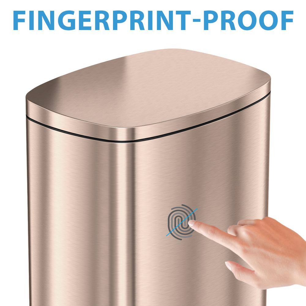 iTouchless SoftStep 13.2 Gal. Stainless Steel Trash Can in Rose Gold with Odor Control System and Inner Bucket for Office Kitchen PC13RRG